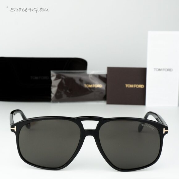 Tom Ford Men Sunglasses Shiny Black Smoke Pilot FT1000/S PIERRE 01A BRAND NEW - Picture 1 of 13